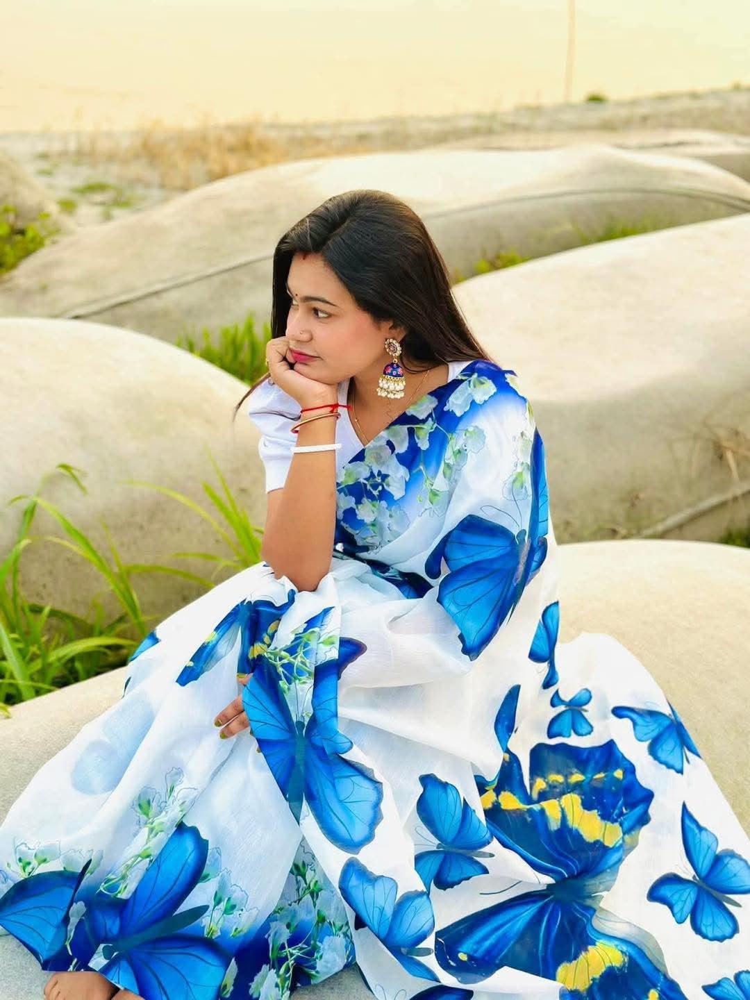 Multi-Colour Print Chanderi Silk Saree with Blouse Piece, 3 Colours
