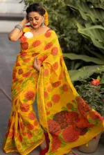Women's Half Silk Saree with Screen Print Work, No Blouse Piece