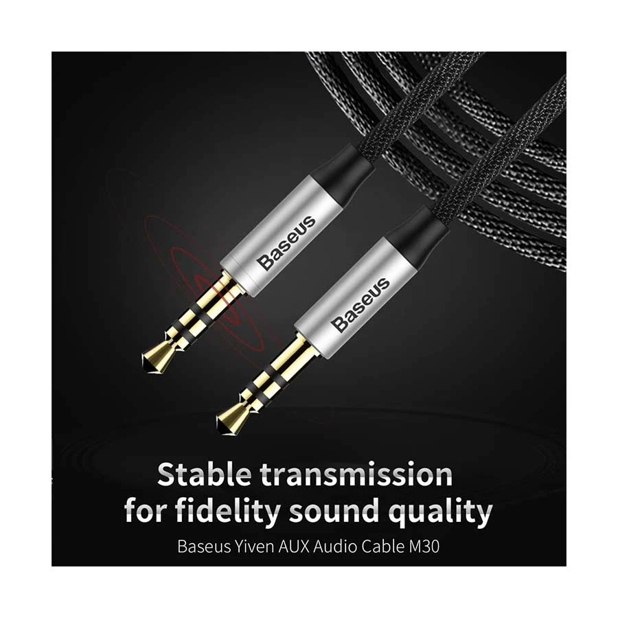 Baseus CAM30-CS1 3.5mm Male to Male 1.5 Meter Silver & Black Aux Cable