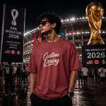 FIFA World Cup Special: 100% Cotton Custom Drop-Shoulder T-Shirt (Customize With Your Own Design) - Maroon