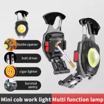 3 Gear Mini Rechargeable Flashlight Pocket Keychain Torch Cigarette Lighter COB Light With Screwdriver Wrench Tactical Lantern