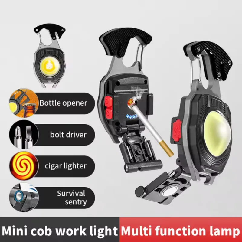 3 Gear Mini Rechargeable Flashlight Pocket Keychain Torch Cigarette Lighter COB Light With Screwdriver Wrench Tactical Lantern