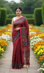 Women's Boutique Silk Saree with Screen Print and Tassels