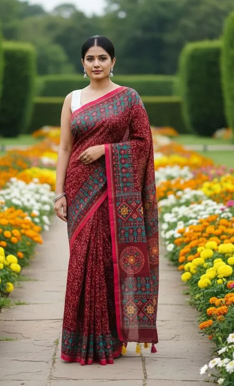 Women's Boutique Silk Saree with Screen Print and Tassels