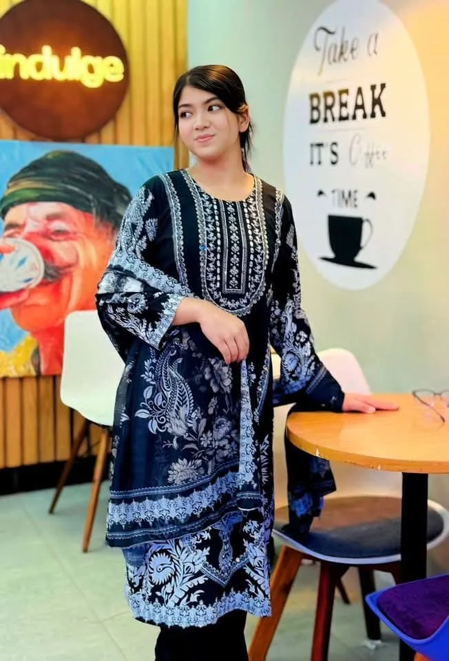 Butter Silk Digital Print Three Piece with Semi Georgette Orna