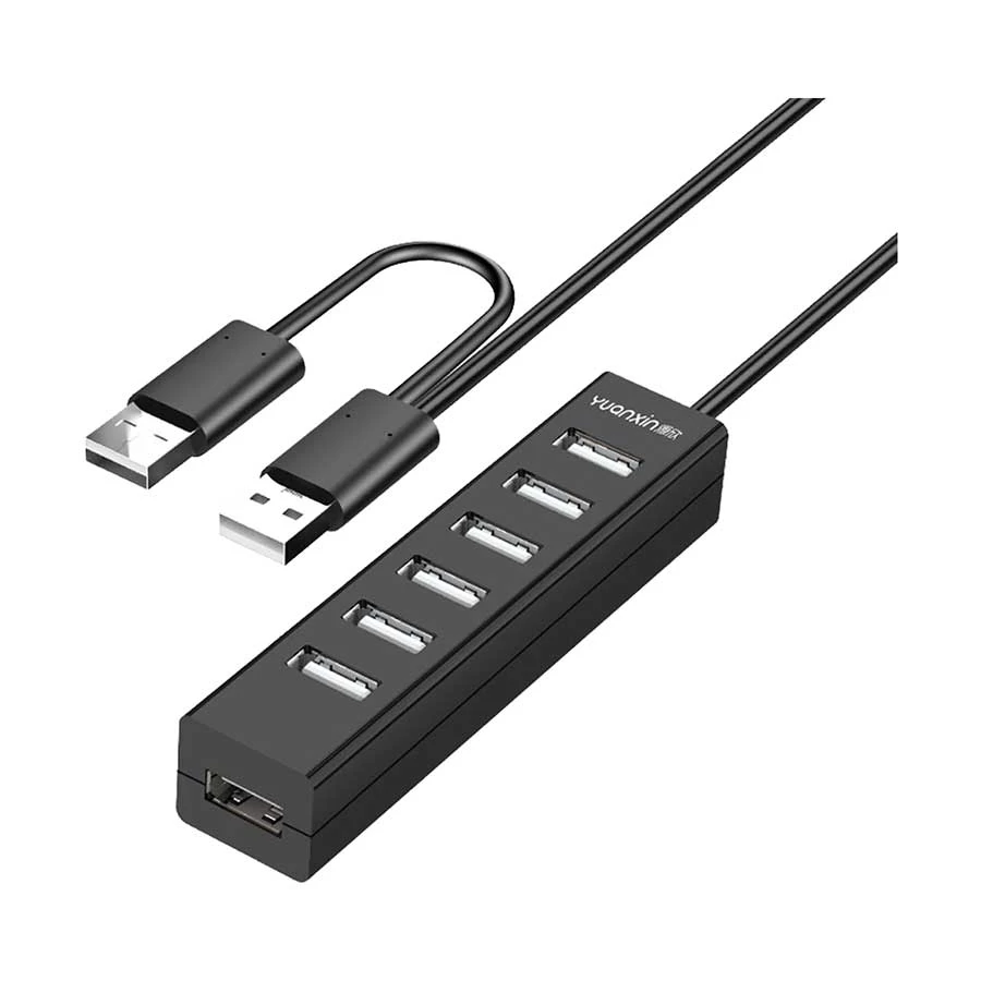 Yuanxin YXH-19 7 Port USB 2.0 Hub with Y Cable and Power Adapter