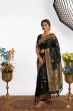 Silk Screen Print Saree with Matching Blouse Piece, 6 Colours