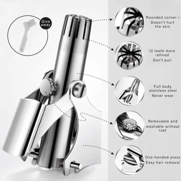 Premium Stainless Steel Manual Nose Hair Trimmer – Painless, Battery-Free, Washable & Portable Ear & Nose Grooming Clipper Tool for Men & Women