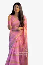 Block Print Semi Muslin Saree with Tassel Anchal, 14 Haath