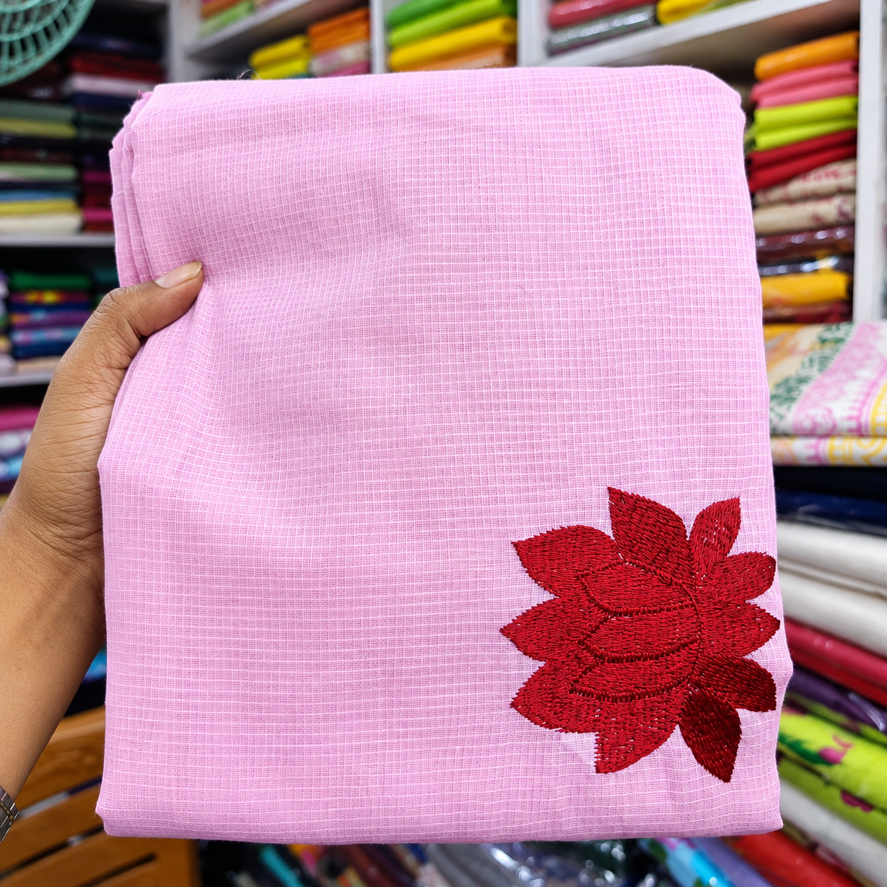 Exclusive Baby Pink Cotton Embroidered Saree