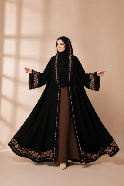 Two-Piece Embroidered Koti Set with Inner and Hijab