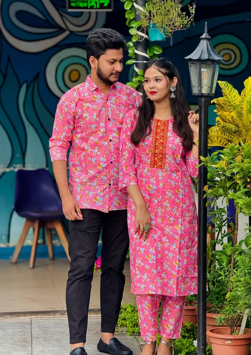 Couple Dress Set, Readymade Salwar Kameez and Matching Shirt