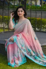 Topetor Silk Saree with Butterfly and Flower Digital Print