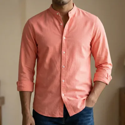 Men's Solid Colour Ban color Shirt  (Pink)