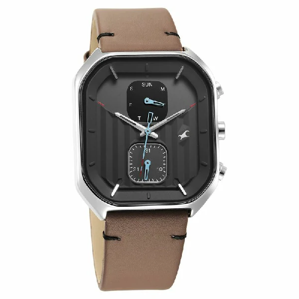 Fastrack 3270SL04 Fleek Quartz Multifunction Grey Dial Leather Strap Watch