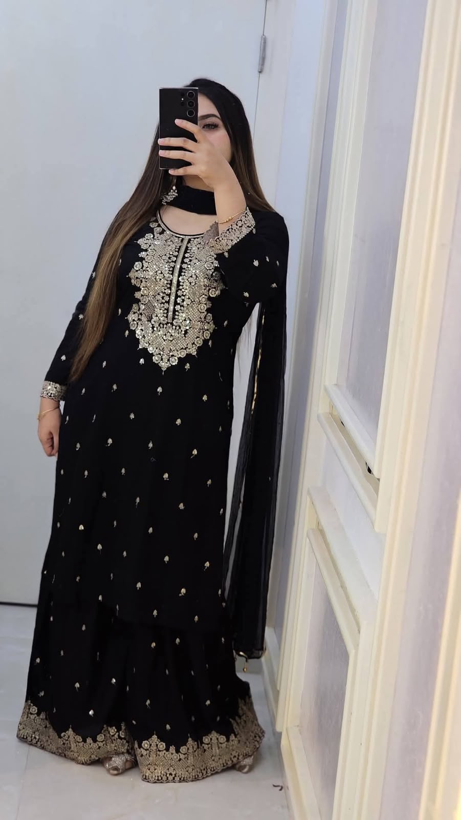 Cotton Garara Dress with Sequin Embroidery and Lace Georgette Orna