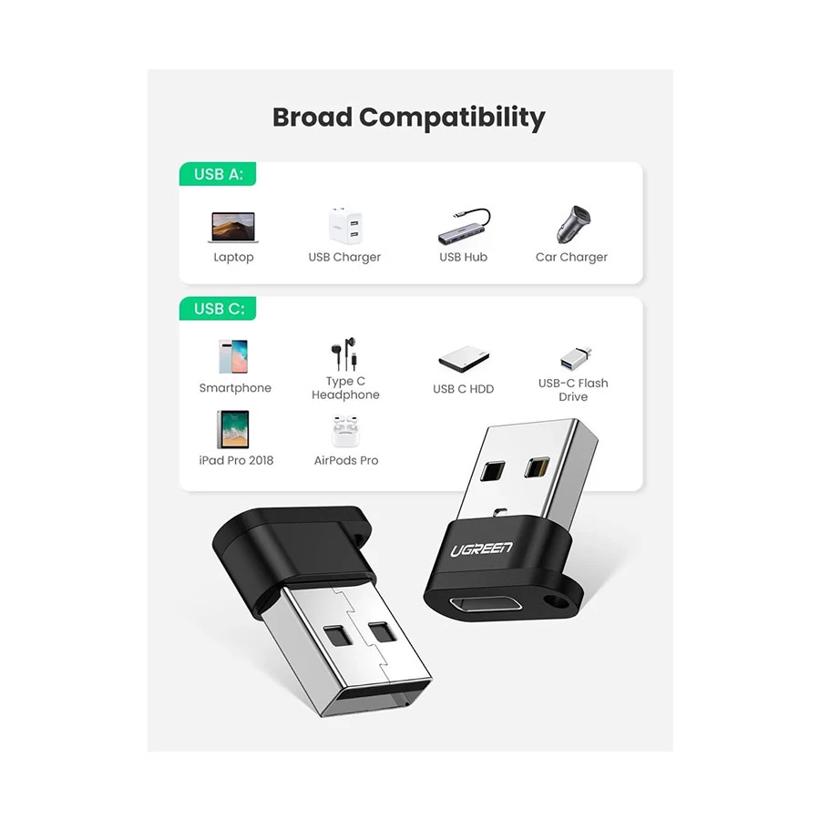 UGREEN 50568 USB Male to Type-C Female Black Converter