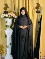 Lace Work Abaya with Inner, Koti and Hijab, Free Body Size