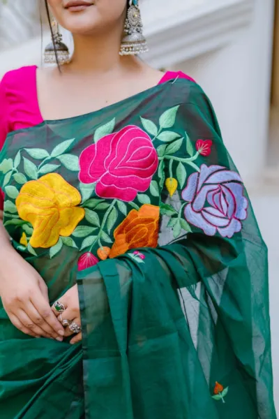 Women's Half Silk Saree with Embroidered Work, 6 Colour Choices