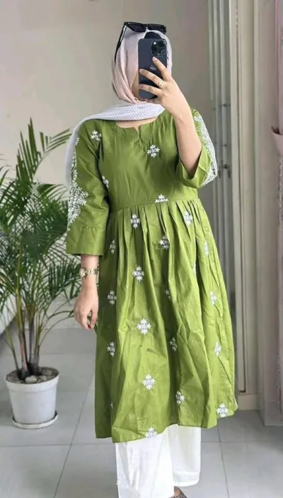 Women's Anarkali Two Piece Gown, AC Cotton with Embroidery