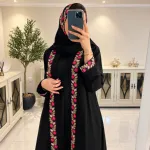 Rose Koti Abaya (02) - 3-Piece Embroidered Set with Inner & Hijab