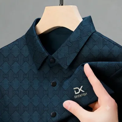 Men's Sewing-Less Polo Shirt with Metal Buttons, Sizes M to XXL