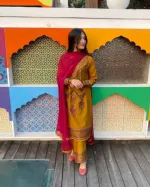 Women's Soft Cotton Embroidered Three Piece with Chiffon Orna