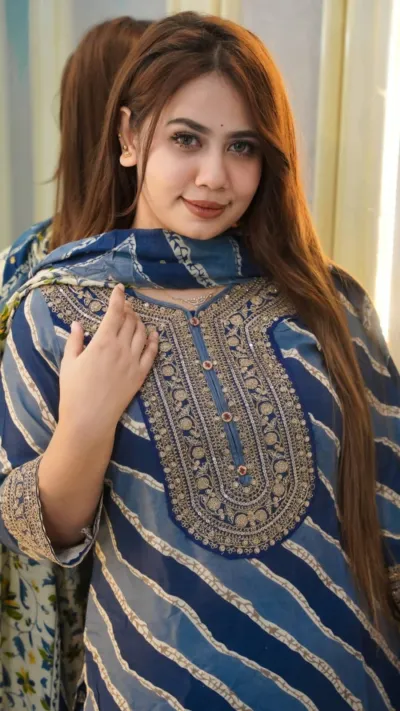 Women's Printed Cotton Three Piece, 5 Haath Orna, L to XXL