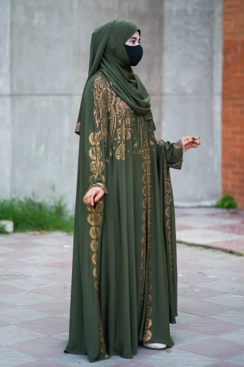 Abaya Full Set with Inner, Koti, Hijab and Stone Work