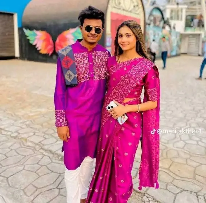 Silk Saree and Dhupian Panjabi Couple Set for Special Occasions