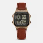 Casio Illuminator Leather Strap Watch with World Map Dial