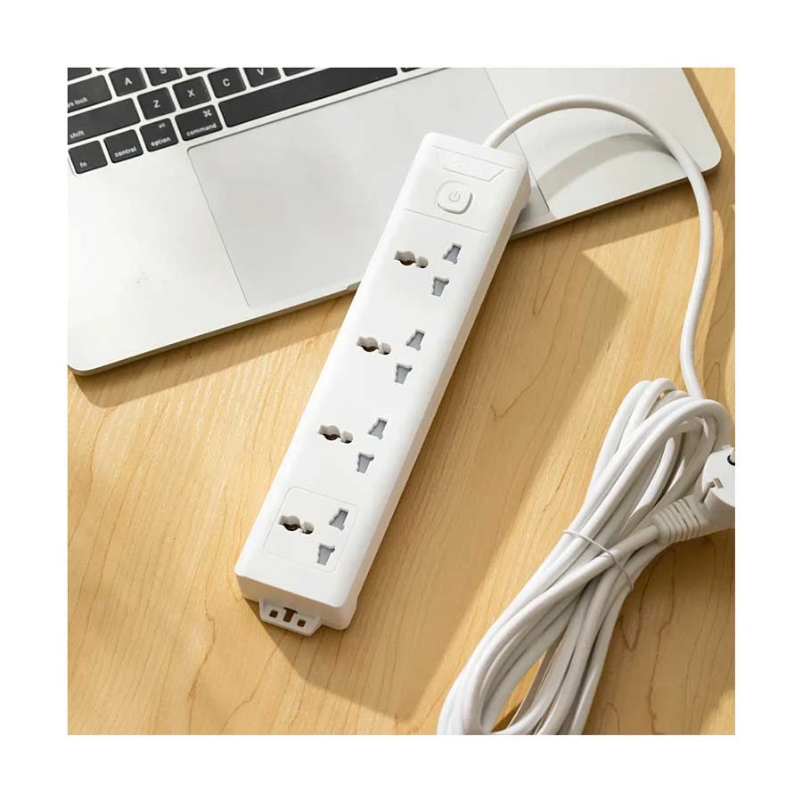 Deli ET404 2 Pin 4 Port Power Strip 5 Meter White