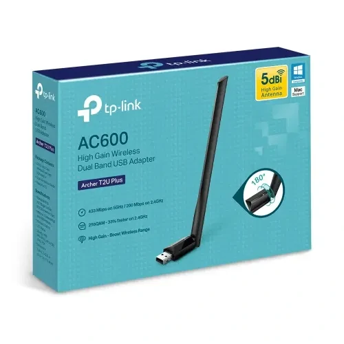 TP-Link Archer T2U Plus AC600 600Mbps Dual Band Single Antenna USB Adapter