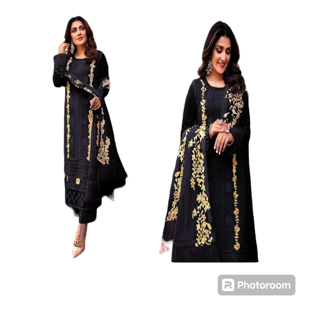 Unstitched Embroidered Four Piece with Butter Silk Salwar and Inner