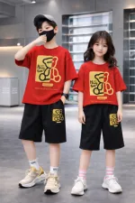 Kids' Drop Shoulder Cotton T-Shirt and Pant Set, 200/220 GSM