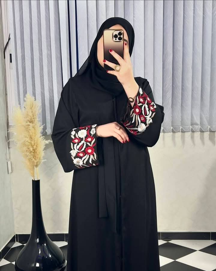 Women's Embroidered Borka Set with Hijab and Niqab, Up to Size 58