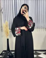 Women's Embroidered Borka Set with Hijab and Niqab, Up to Size 58