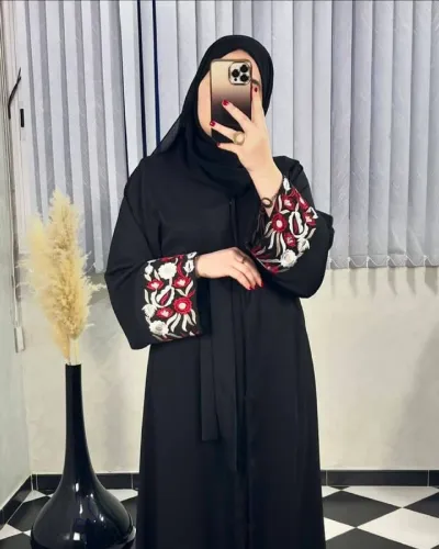 Women's Embroidered Borka Set with Hijab and Niqab, Up to Size 58