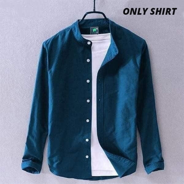 Men's Oxford Cotton Band Collar Shirt, 150+ GSM, 6 Colours