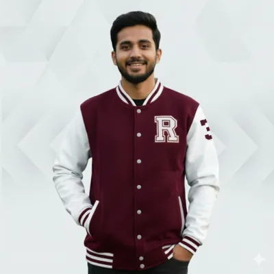 Men's Premium China Varsity Jacket (  Maroon + White)