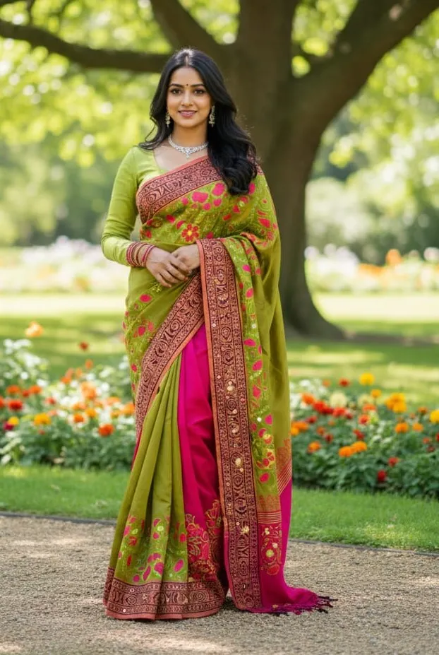 Nakshi Tangail Style Dhupian Silk Saree, 13 Haath Length