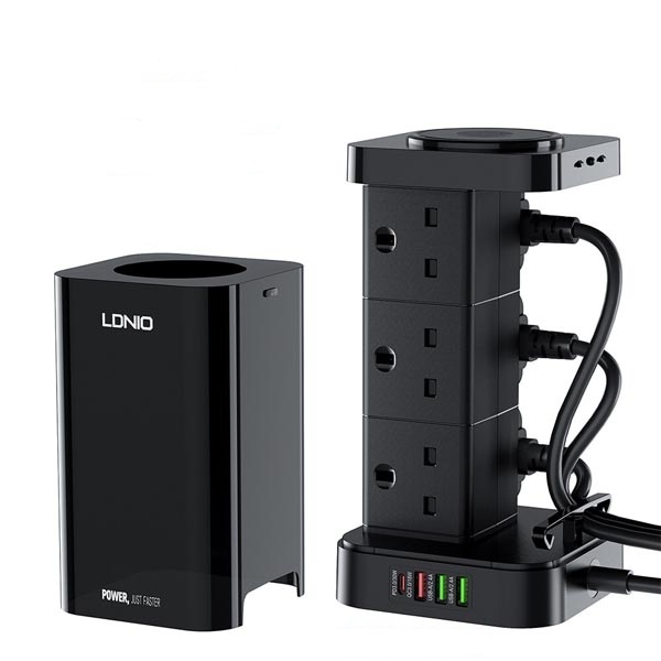 LDNIO SKW6457 6 Outlet USB Tower Extension Power Socket with 15W Wireless Charger