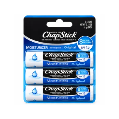 Chap Stick Skin Protectant 8Hour Moisture SPF 15 Lip Balm - Moisturizer Original 3 Sticks (USA)