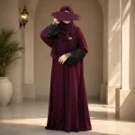 Premium Dubai Cherry Fabric: Elegant Lace Abaya Borka