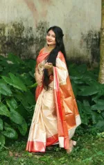 Katan Saree with Matching Blouse Piece for Puja