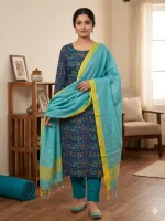 Unstitched Slub Cotton Screen Print Three Piece, Full Sleeve