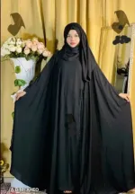 Lace Work Abaya with Inner, Koti and Hijab, Free Body Size