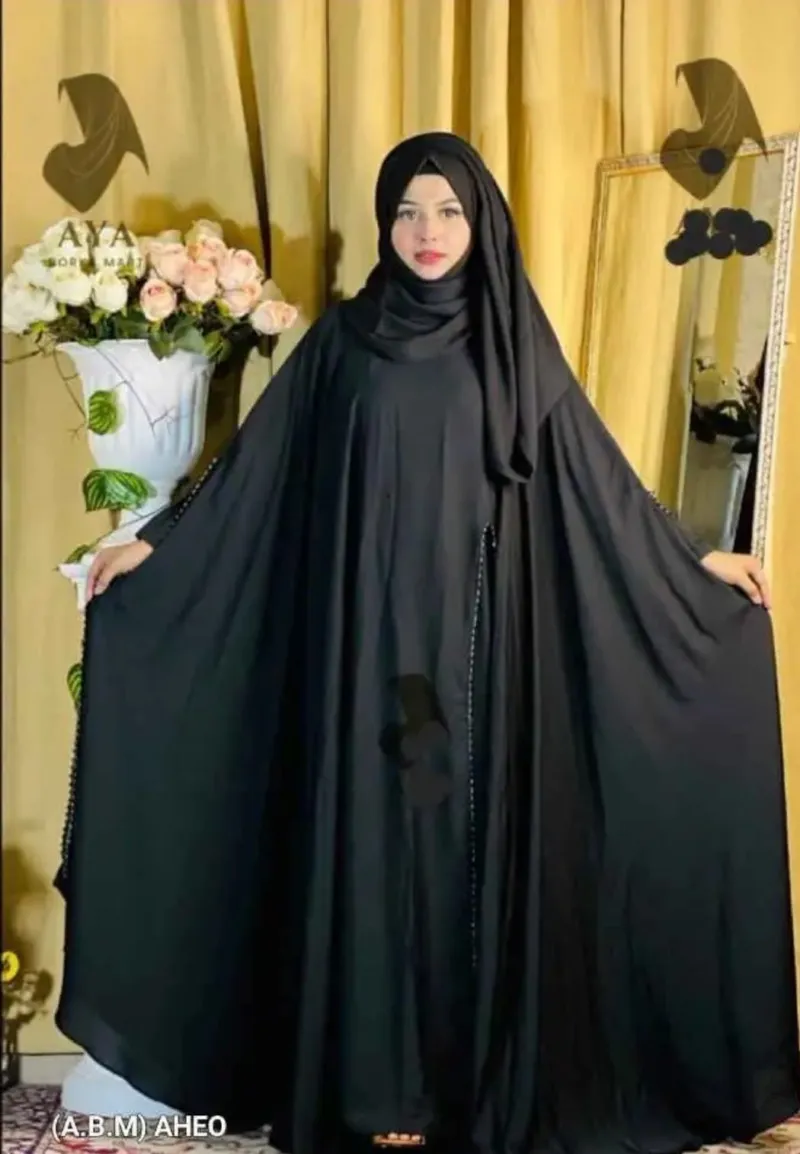 Lace Work Abaya with Inner, Koti and Hijab, Free Body Size