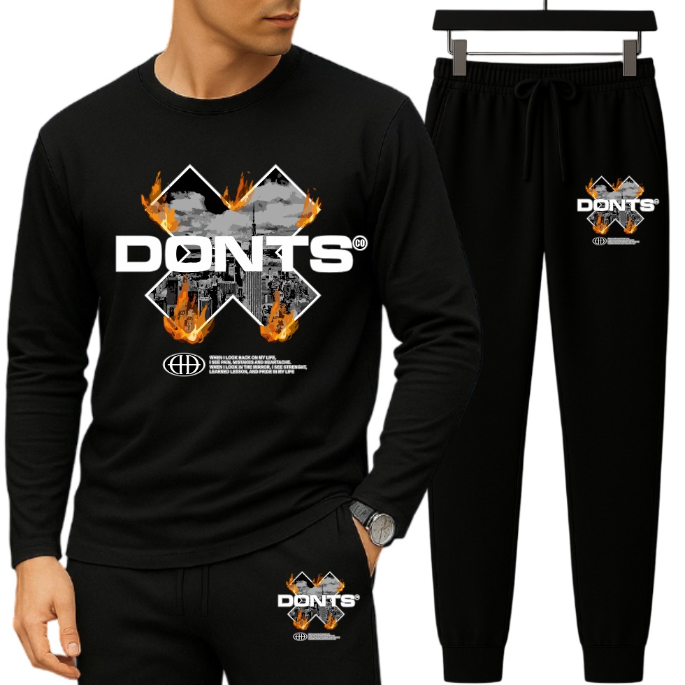 Men's Long Sleeve Drop Shoulder Cotton Combo Set, 3 Colours