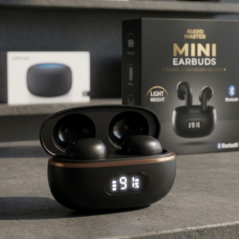 HnB Y17 Mini True Wireless Earbuds – Ultra-Compact In-Ear TWS with Matte Black Finish, Digital LED Battery Display & 20H Playtime